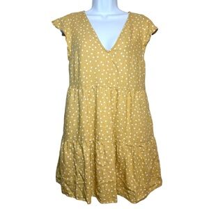 Abercrombie & Fitch Mustard Yellow Polka Dot Tiered Dress Size S Linen Blend